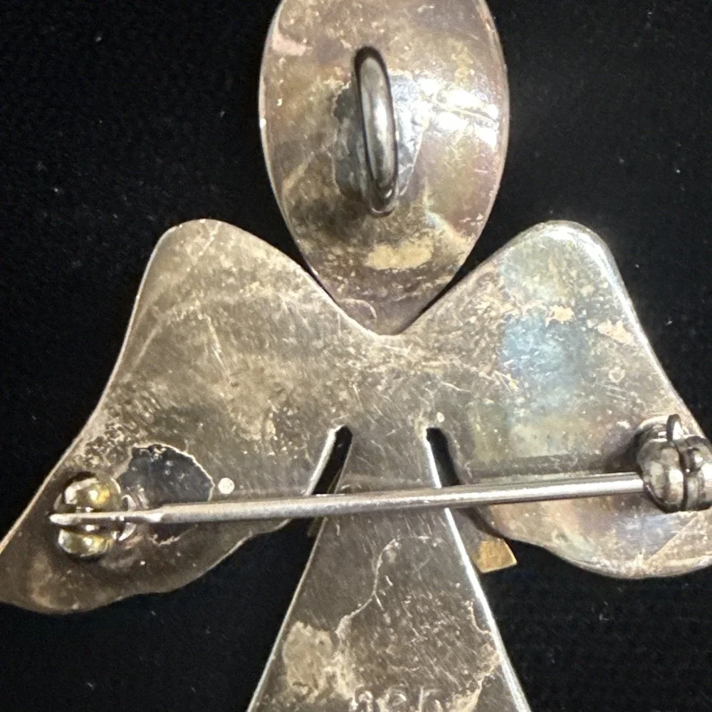 Sterling‎ Silver Spoon Angel Brooch Pendant Mexico 925  2.5 X 1.75 Inches